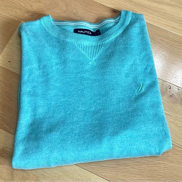 Nautica Men's Large Crewneck Long Sleeve Knit Sweater. Teal Color. - Picture 2 of 6